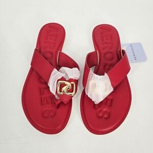 Aerosoles Galen Racing Red Faux Leather Slides Sandals Size 7 NEW in Box